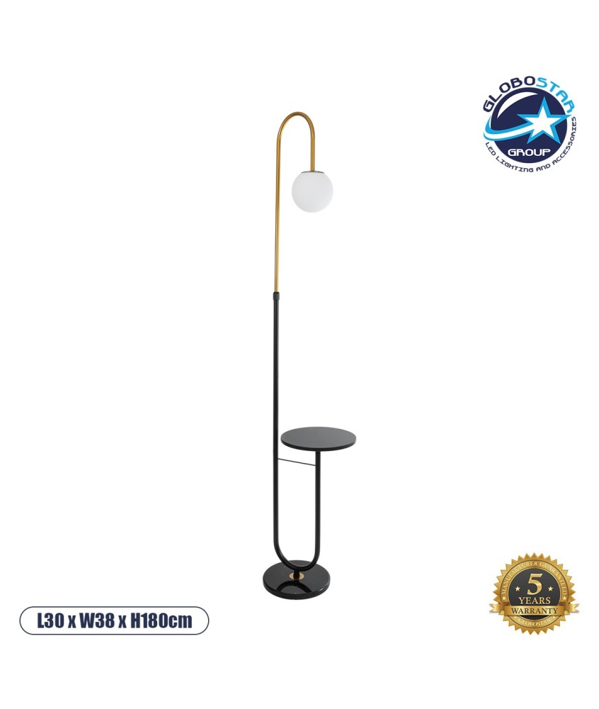 GLOBOSTAR® CORDELIA 02024 Μοντέρνο Επιδαπέδιο Φωτιστικό με Ντουί 1 x E27 AC 220-240V IP20 - Μαύρο & Χρυσό - Μ30 x Π38 x Υ180cm